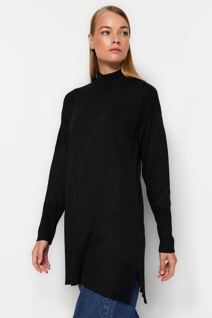 Женский модный стильный свитер в хиджабе, черный трикотаж с высоким воротником, свитер