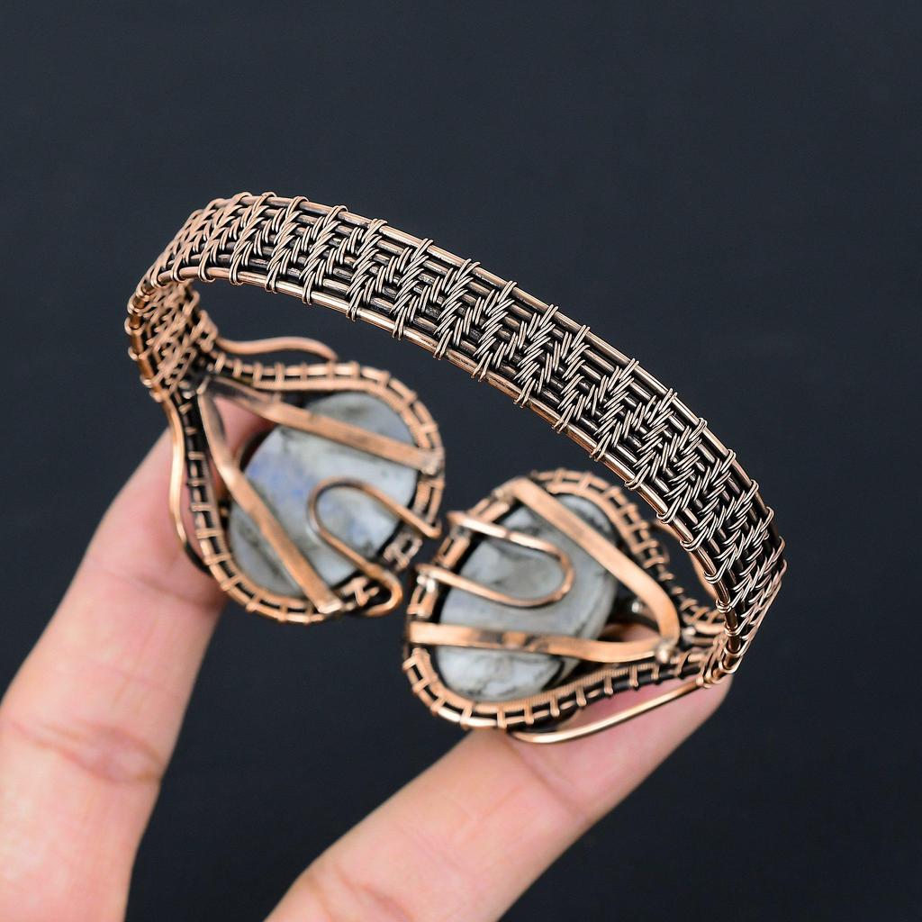 Необычные радужные лунные камни, драгоценные камни, чистая медная проволока, манжеты/браслет ручной работы, регулируемые ювелирные изделия