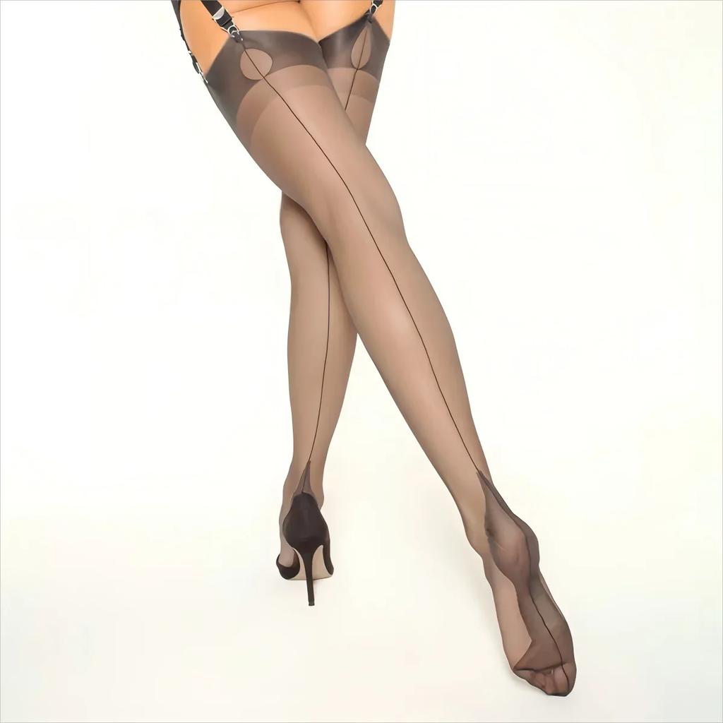NEW Womens Sexy Over Knee Sheer Thigh High Stocking Back Seam Cuban Heel Shiny Calze Woman Nylon Medias