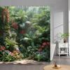 Наружный Садовый Постер Занавеска для Душа Винтажное Окно Стена Растущие Цветущие Растения Полиэстеровая Ткань Занавески для Душа Декор для Ванной