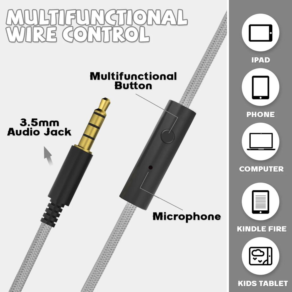 Headphones Wired for School HD Mic Stereo Sound Foldable Headphones for Online Study,3.5mm Jack Wired Cord on-Ear Headset ForPC Phones Tablet Etc