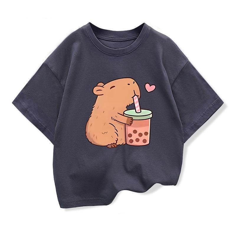 Капибара Детская Одежда Футболки Летние С Принтом Мультяшные Модные С Коротким Рукавом Футболка для Девочек Популярный Дизайн Детские Футболки С Круглым Вырезом