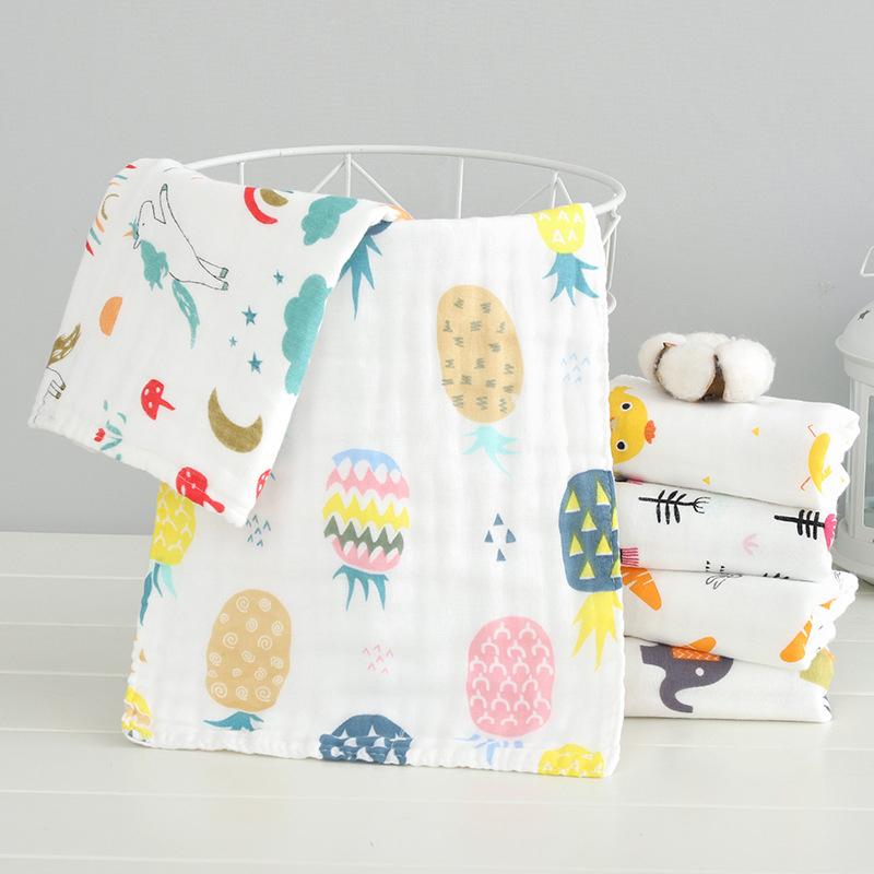 5Pcs Six Layers Gauze Multi-size Baby Towel Highly Absorbent Cotton Soft Square Towels Cartoon Print Kids Handkerchief