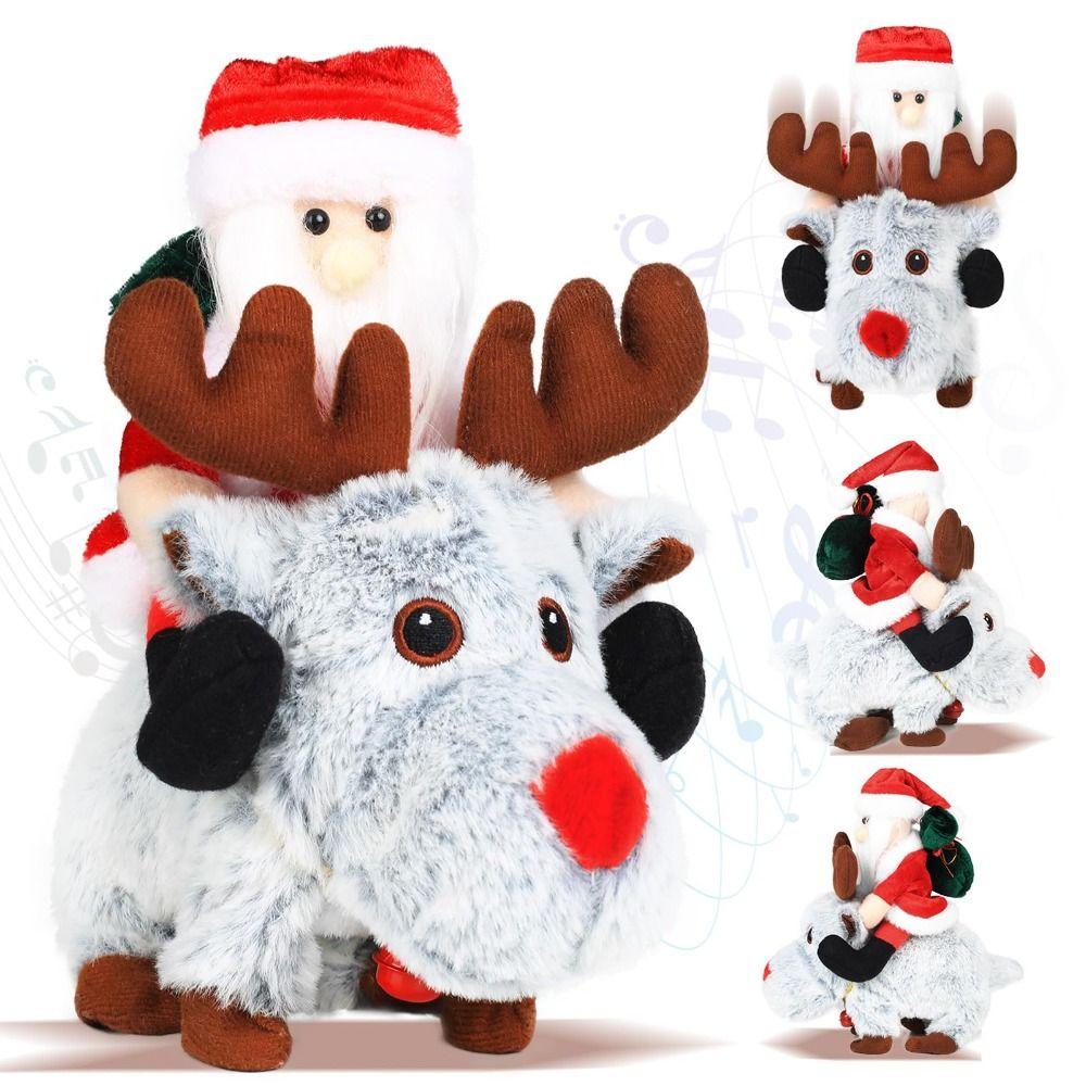 Animated Santa Riding Reindeer Toy Electric Musical Electric Xmas Ornament Christmas