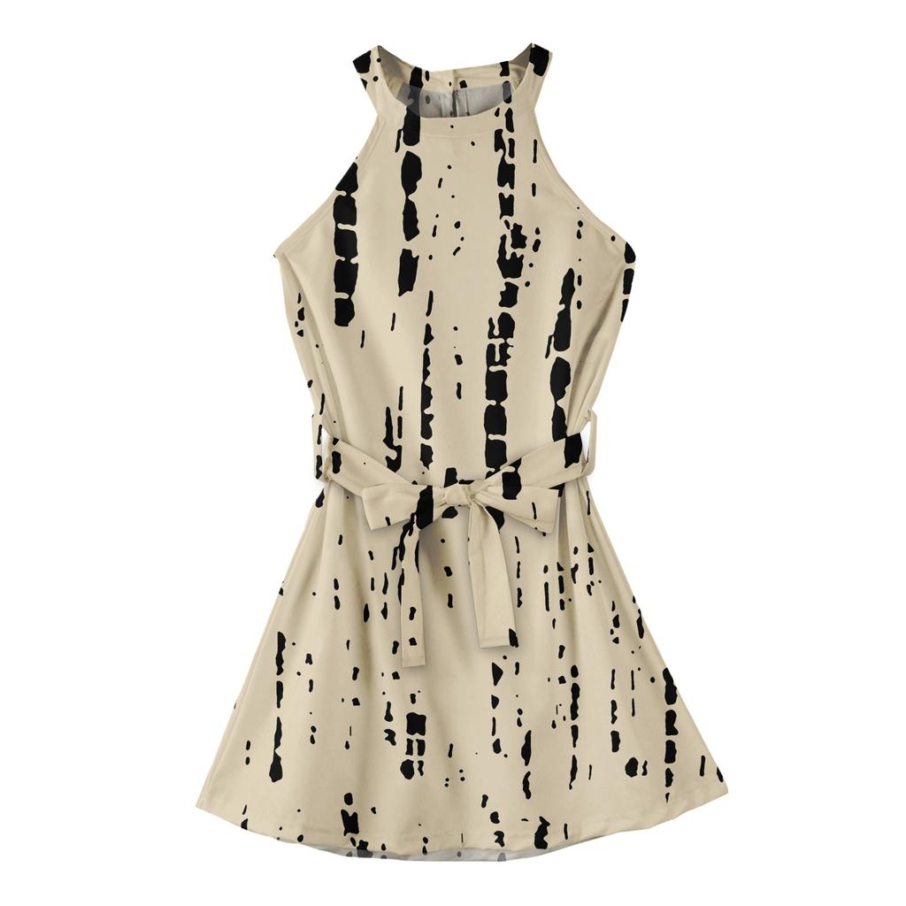 Летнее платье для девочек Платье без рукавов на бретельках Однотонное платье без рукавов с принтом Повседневное платье