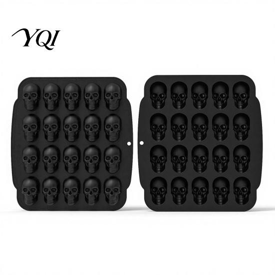 Halloween Party Supplies Skull Cake Mold with 20 Cavity, Theme, Silicone Non-Stick Candy Mousse Mold, Realistic 3D Tray for Baking Jelly Pudding DIY