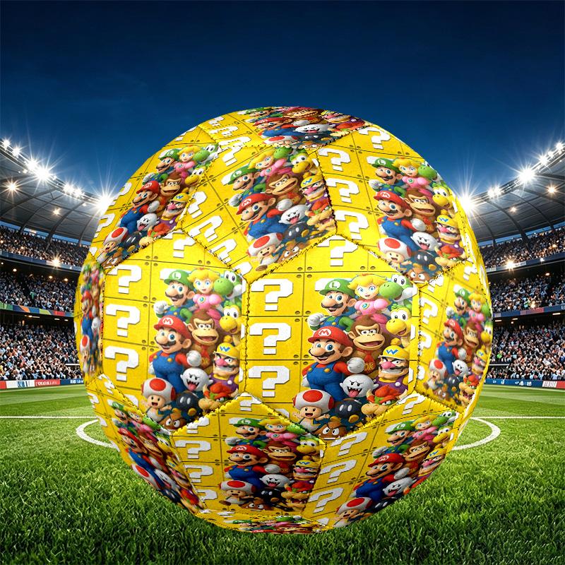 Super Mario Print Size 5 Soccer Ball, PU Wear Resistant Football for Match Training and Daily Practice, Birthday Gift for Soccer Fans