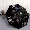 Mystical Moon Phase & Floral Mandala Wall Art Umbrella, Cute Umbrella with Cute Design, Portable 3-Fold Compact Umbrella for Men & Women, Valentine's