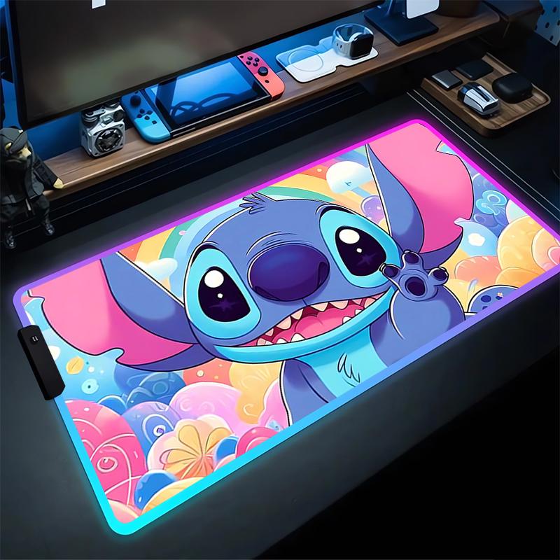 RGB Стич Светящийся Коврик для Мыши ПК Кавайи Аниме Цветной Коврик для Мыши XXL Игровой Шкаф Ковер для Клавиатуры Ноутбука Игровой Расширенный Коврик для Стола