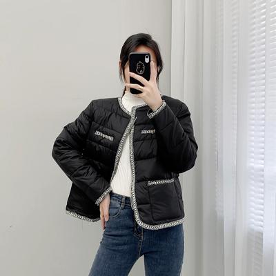 2024 Новый пуховик Зимний иностранный стиль Маленький ароматный стиль Женский короткий женский без воротника Темперамент Тонкий тренд пальто