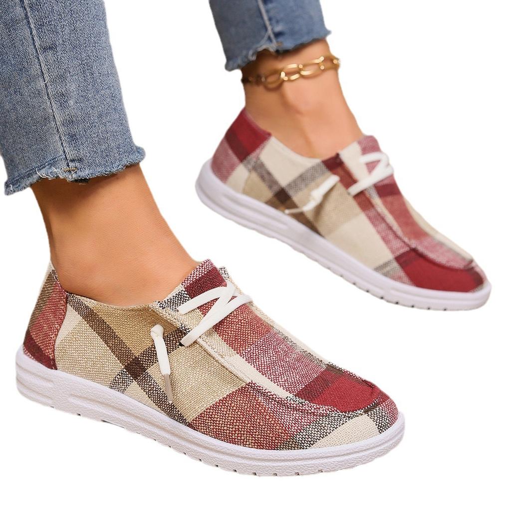 Большие размеры парусиновых туфель для женщин 2025 года, новые, с круглым носком, с плоской подошвой, удобные, повседневные женские туфли