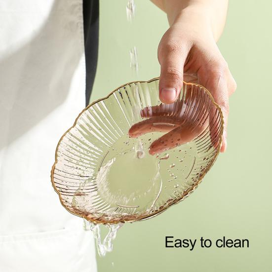 Прозрачная фруктовая тарелка с золотым краем, штабелируемая тарелка для закусок, небьющаяся круглая тарелка для салата, десерта, обеденная тарелка, принадлежности для столовой