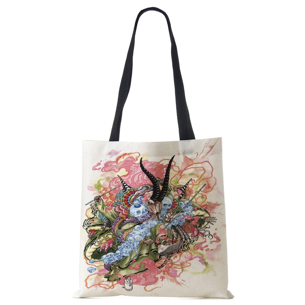 Painting Abstract Canvas Shoulder Bag Women Print Harajuku Casual Shopping Tote Bag Reusable Travel School Students Book Handbag