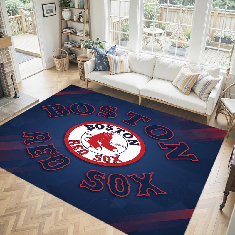 Boston Red Sox Design Crystal Velvet Carpet Cozy Non?Slip Printed Rug For Bedroom Living Room Entrance
