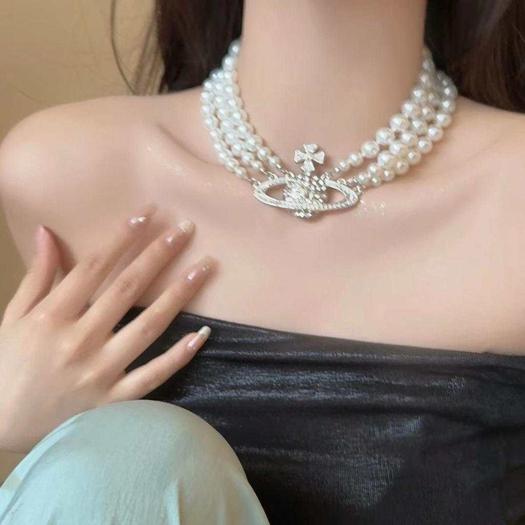 Dark zircon cross beaded necklace for women, long summer style neck chain, trendy and versatile collar chain, Instagram style