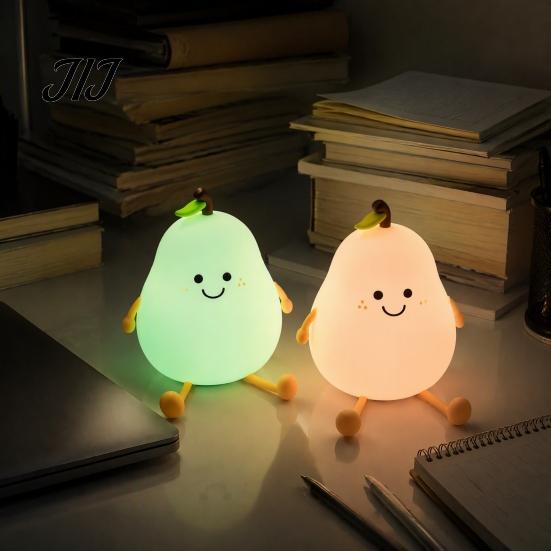 Decorative Pear Lamp for Bedroom Silicone Night Light, Touch Rechargeable Tapping Bedside Lamp, Toddler Room Sleep Aid Cute Warm Atmosphere