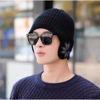 Мужская зимняя шерстяная велосипедная шапка-ушанка - большая вязаная повязка на голову с плюшевой подкладкой