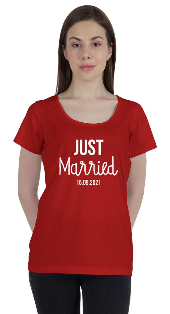Inkdotpot Персонализированная женская футболка-топ Just Married Свадебное объявление