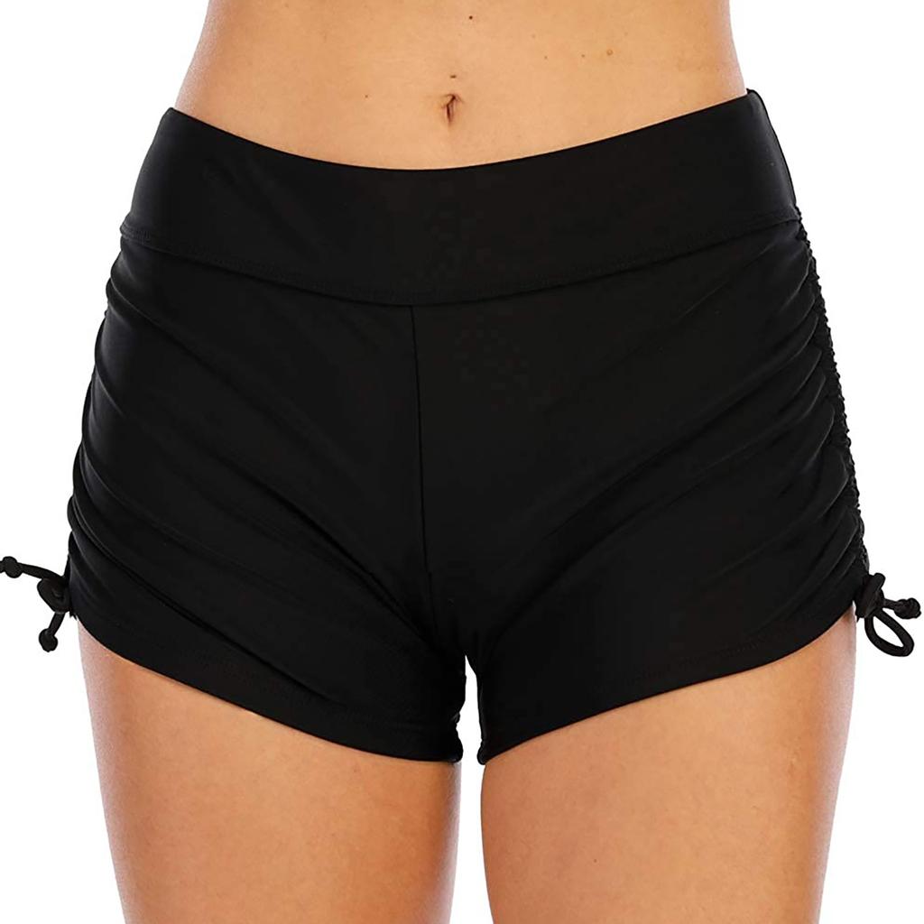 Women's Solid Color Bottom Up Light Proof Motion Yoga Drawstring Swimming Trunk