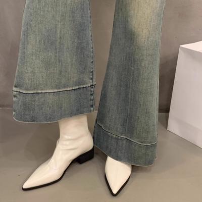 Корейские маленькие ботильоны черные с острым носом короткие ботинки женская обувь 2025 новый осень и зима зарубежный стиль коричневые на толстом каблуке тонкие ботинки