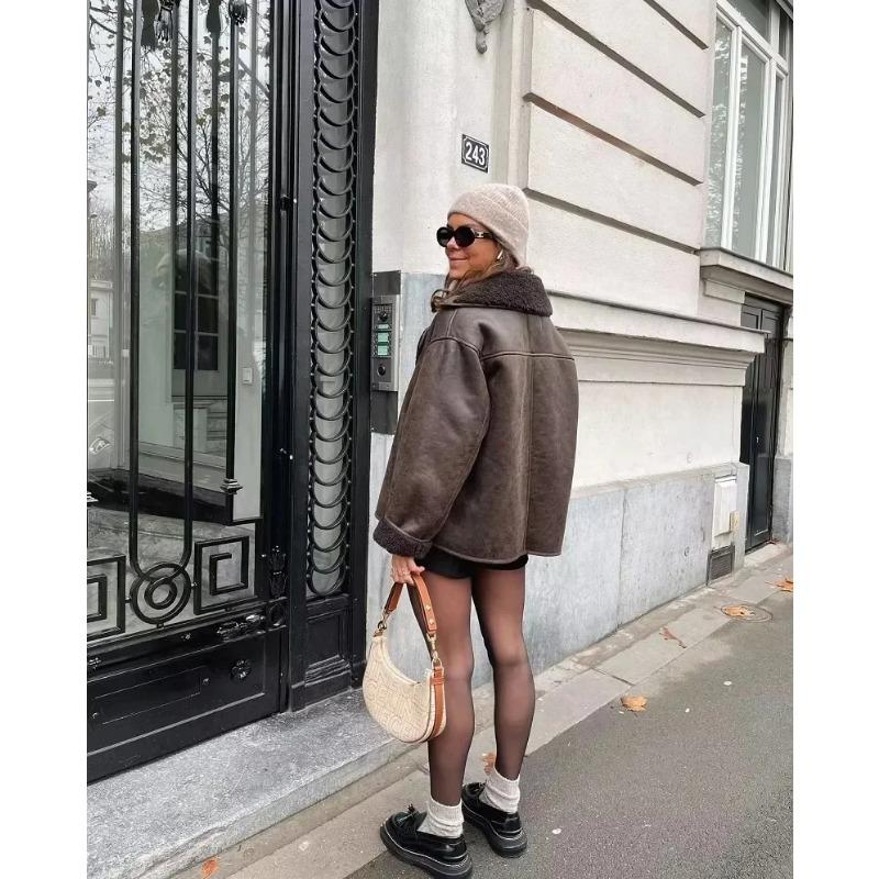 Autumn/Winter Women's Jacket Plush Coat Spring Faux Leather Jacket Warm Thick Wool Blend Coat Street Fashion