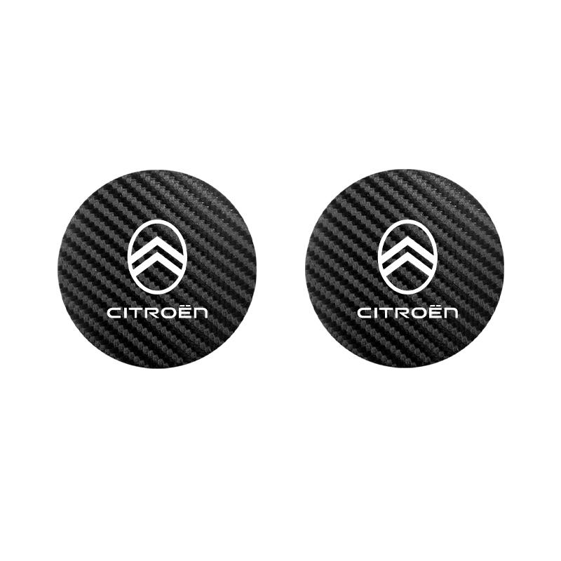 AGN4 2Pcs Car Emblem Cup Trough Mat Carbon Fiber Leather Cup Pad For Citroen C3 C5 AIRCROSS C5X C4 Cactus PICASSO e-C3 C1 C-Crosser