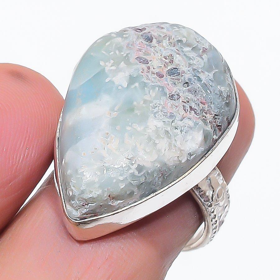 Natural Larimar Gemstone Handmade 925 Sterling Silver Jewelry Ring Size 7 E0l81