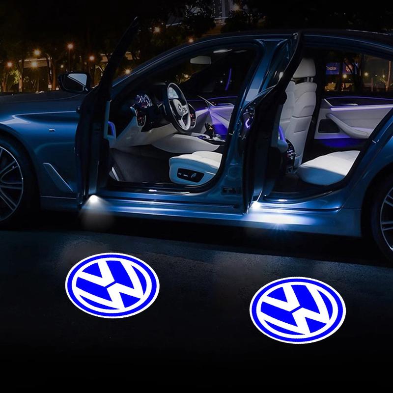 VW Polo Golf 4 5 Valve Stems Caps 2Pcs Car Door Welcome Lights VW Logo Projector Lamp For Volkswagen Polo Golf GTI CC Tiguan Arteon Passat Jetta