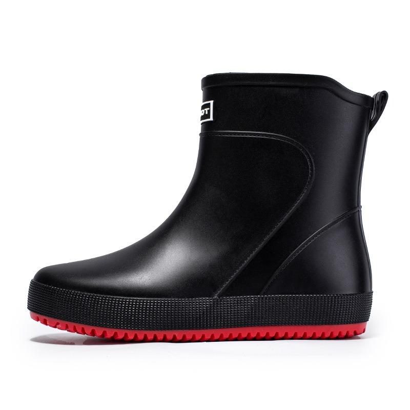 R New Trendy Men's Rain Boots Medium Tube Rain Shoes Flat Bottom Water Shoes Takeaway Fishing Waterproof Glue Shoes