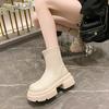 Platform Women Short Boots Fashion Back Zippers Ladies Shoes 2024 New Autumn Winter Beige Casual Ankle Boots for Women