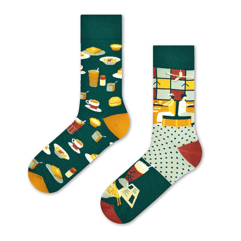 Creative and Fun Cartoon AB Trendy Asymmetric Mandarin Duck Men's and Women's Cotton Socks Medium High Socks
