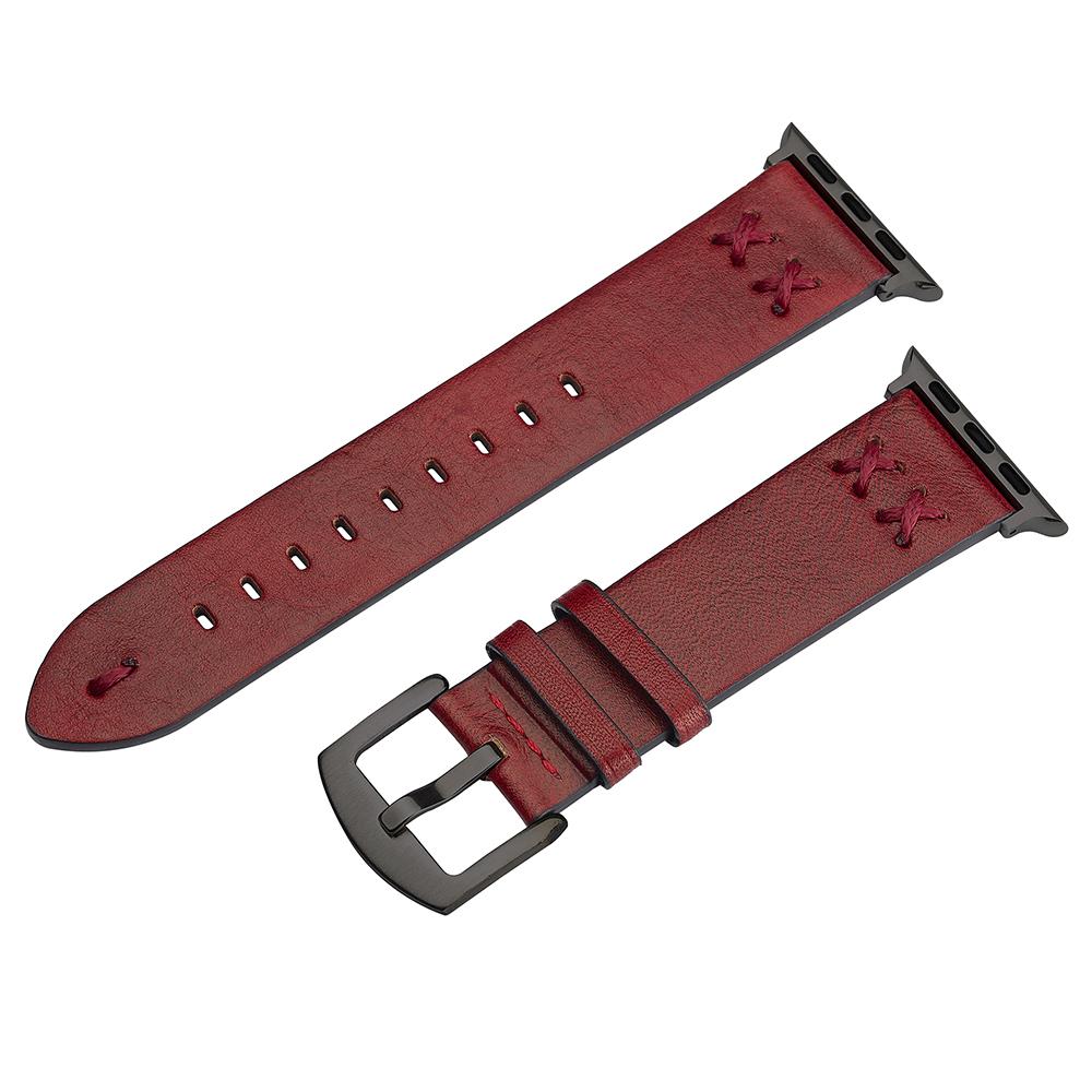 Watch Strap for Apple Watch Series 10 9 8 7 SE 6 5 4 3 2 1 42mm 41mm 40mm 38mm Hand Stitched Lines Genuine Cow Leather Band