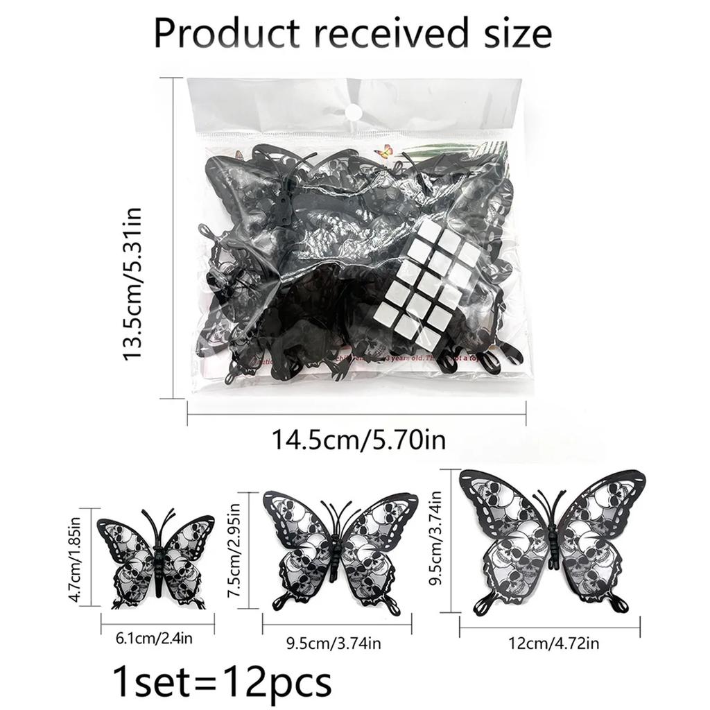 Двухслойное украшение в виде черепа и розы на Хэллоуин, 3D наклейки для украшения гостиной и спальни, Набор из 12 штук