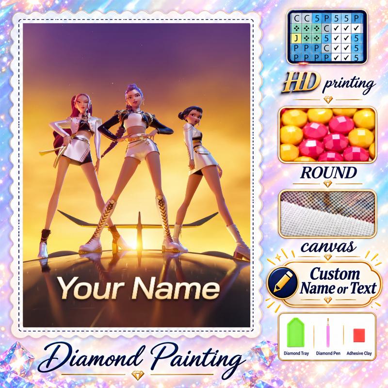 KPop Охотники на демонов 5D DIY Алмазная живопись с индивидуальным именем и текстом, Полная выкладка стразами Мозаика Искусство Домашний подарок