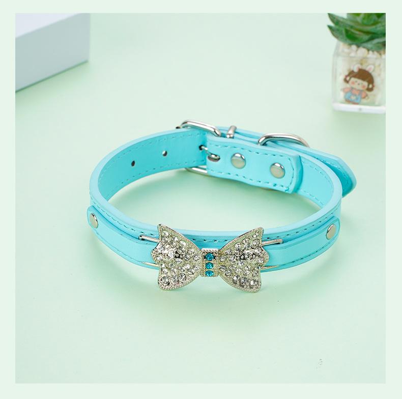 Ready to Ship Elegant PU Pet Collar Bow Rhinestone Design for Large Dogs & Cats Minimalist Collar & Leash Set