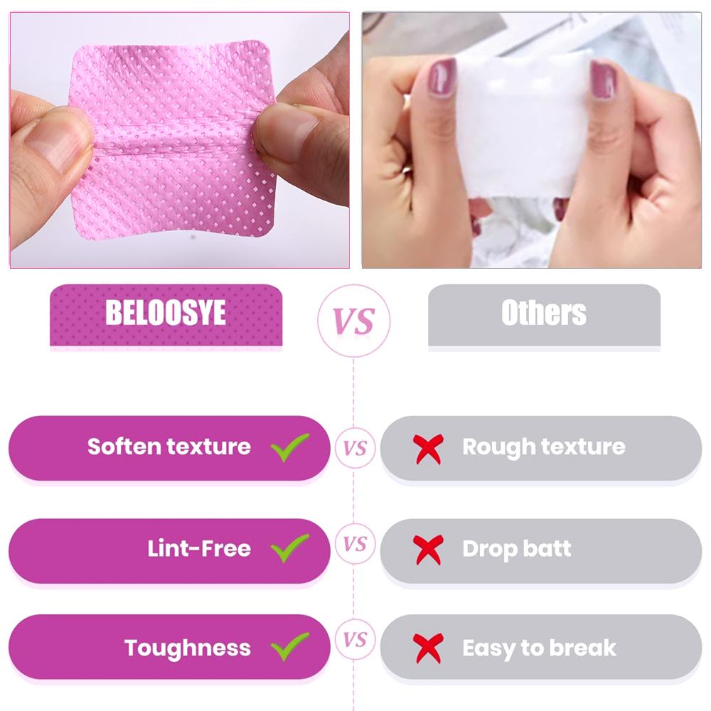 200pcs Lint Free Wipes Non-Woven Nail Polish Remover Pads Soft for Nails Eyelash Extensions Lash Glue Pink Wipes Packed in Case