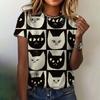 Summer Women Clothing Fashion Round Neck Short Sleeve Cat Pattern Top Loose Casual Half Sleeve Elegant Women's T-shirt Clothing
