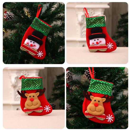 Mini Christmas Stockings 6 Inch Small Christmas Stockings with Glitter Sequin Cuff 3D Snowman Bear Santa Claus Reindeer Hanging Socks