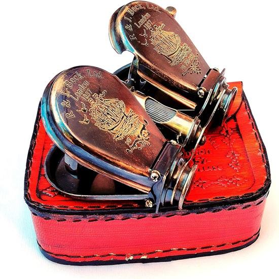 Латунный бинокль 8,89 см с кожаным чехлом, морской складной бинокулярный морской подзорный телескоп, бинокль R&J Beck London 1857