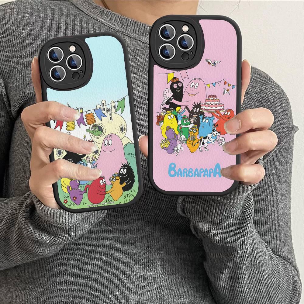 Cartoon Barbapapa Phone Case For IPhone 16 15 14 13 12 11 Pro Max Plus Leather Soft Cover
