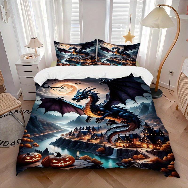 3pcs Animal-themed divine dragon Soft and Comfortable Breathability, Bedding Set, Machine Washable, Suitable for All Seasons128