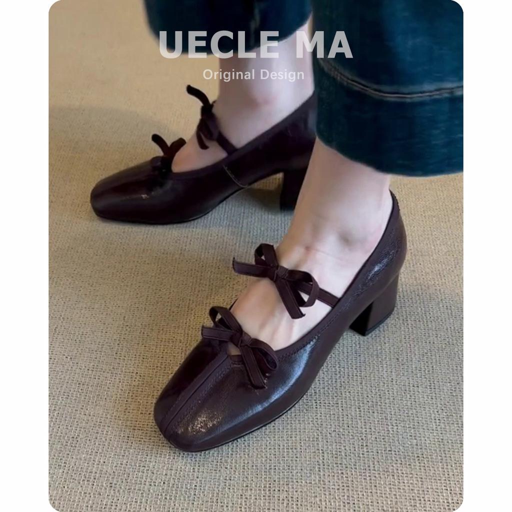 Sheepskin~ Genuine Leather French Single Shoes Women's Thick Heels Are Not Tired of High Heels, Ballet Shoes Retro Bow Mary Jane Shoes