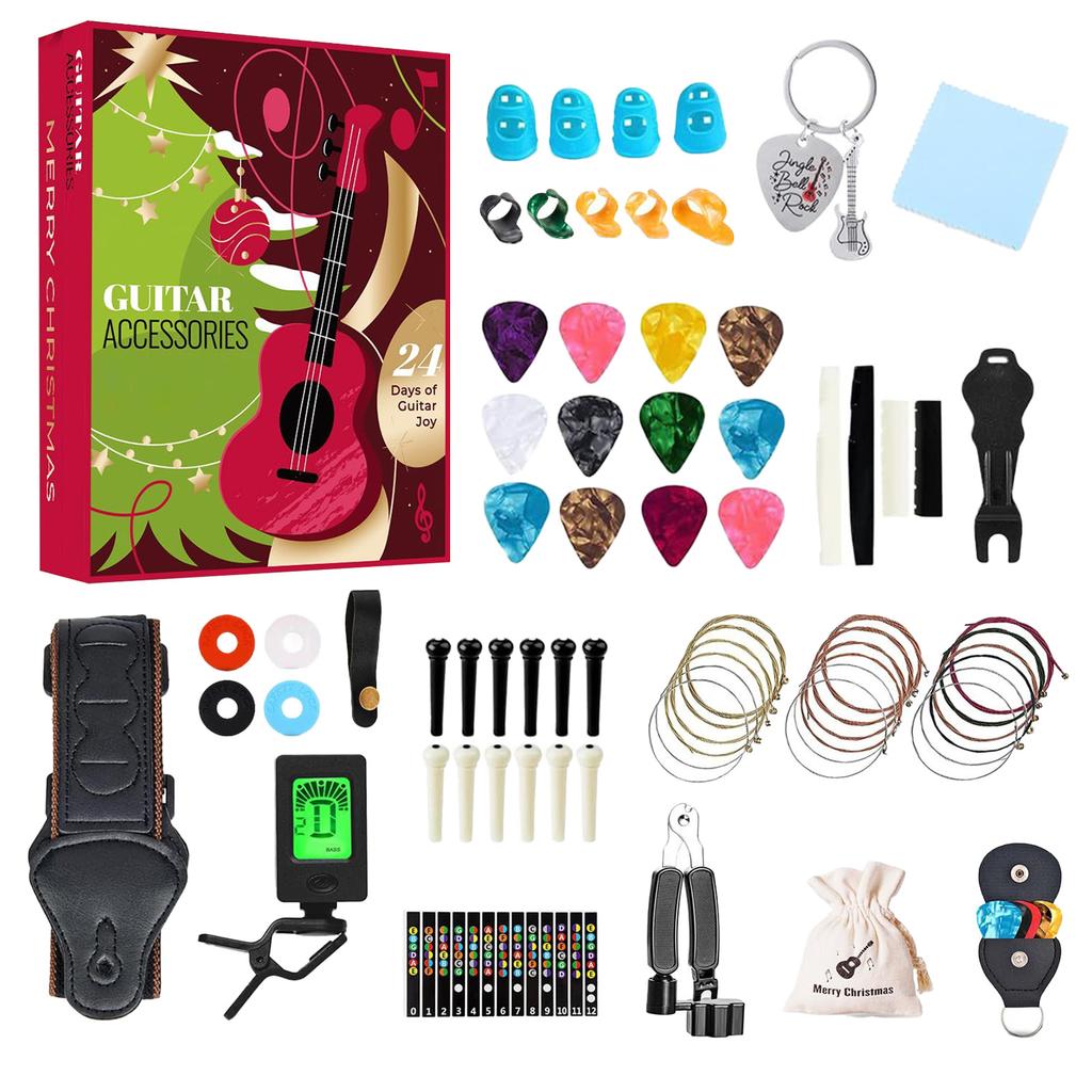 Advent Calendars 2025, Guitar Player Christmas Countdown Calendar With 22 Picks And Pick Holder, Bass Ukulele Music Lover Gift