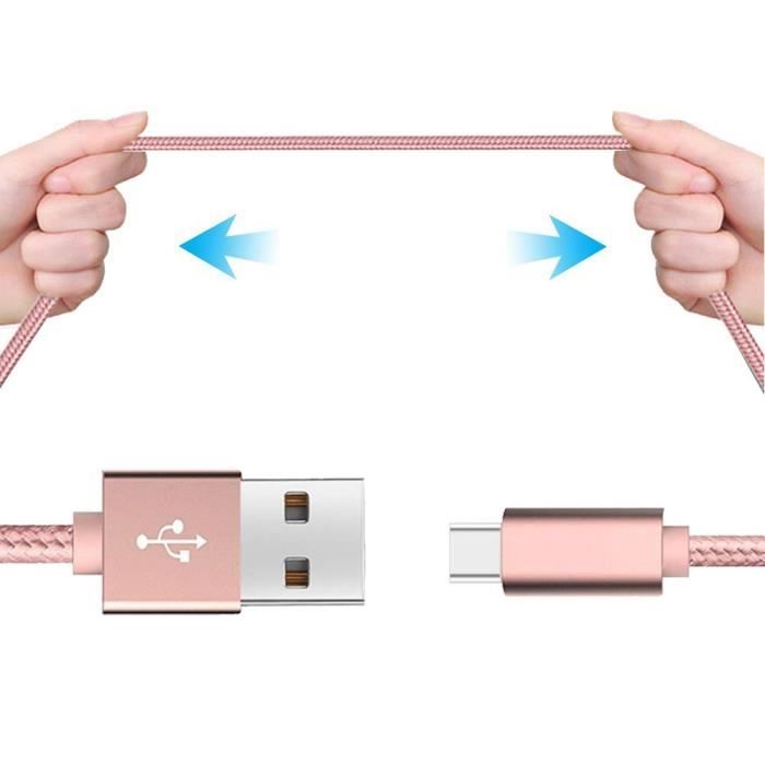 Câble USB Type C - Samsung - Galaxy S8/S9/S10 - 1M - Nylon Rose - Pratique et Esthétique