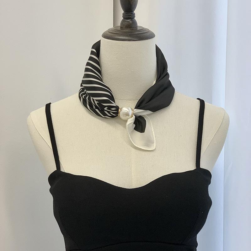 Шелковый шарф новое жемчужное ожерелье весенне-летний тонкий магнитная застежка ленивый шелковый шарф женский шарф-подвеска цепочка на ключицу