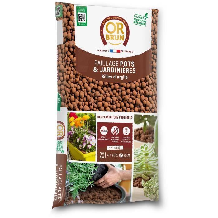 Billes D'Argile - OR BRUN - Favorise Le Drainage - Aère le Sol - Conserve l'Humidité - 20L
