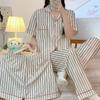 Harajuku Simple Style Women's 3pcs Pajamas Striped Fashion Ins Milk Silk Sleepwear New Autumn Home Nightgown