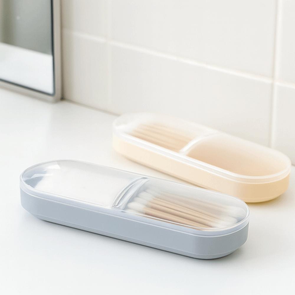 2Pcs 2 Grids Cotton Swab Storage Box Plastic Dust-proof Cotton Pad Storage Box Lightweight with Lid Makeup Storage Box Toothpick