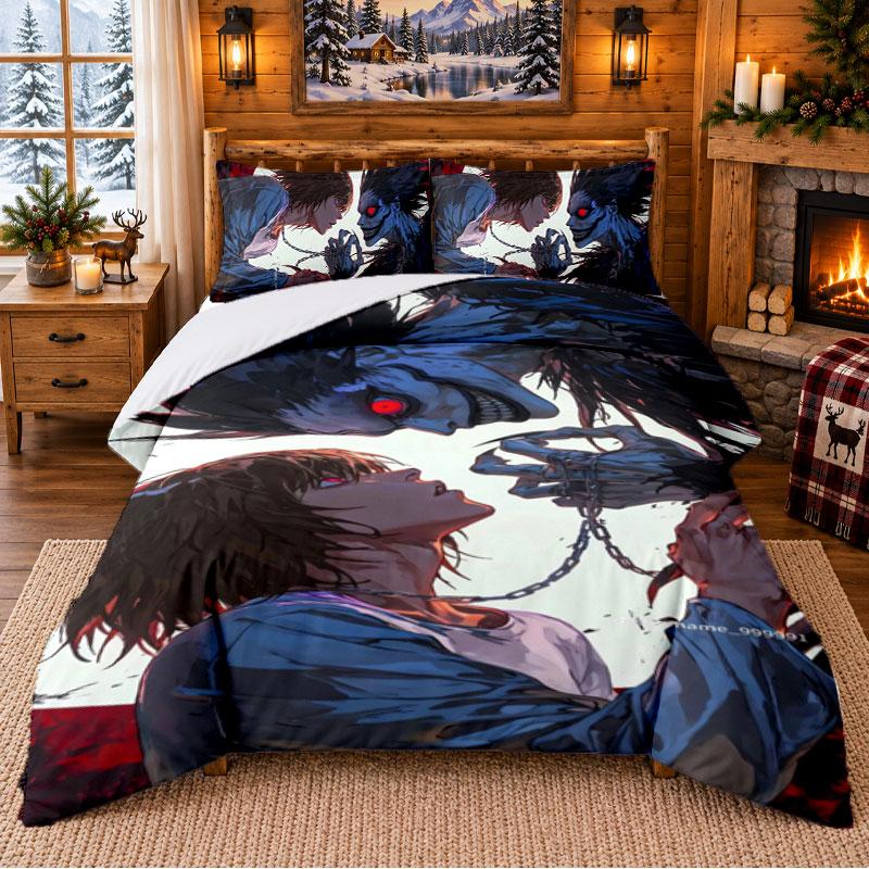 Death Note Pattern Bedding 3Pcs Set Bed Sheet And Pillowcases For Indoor Bedroom