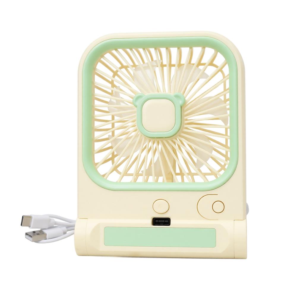 Square Desktop USB Rechargeable Fan with Bear Ear Design 3-Speed Adjustable Small Portable Fan for Desk Wall Mount Outdoor Camping Use